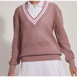 NWOT Varley Hadley V-Neck Knit Preppy Sweater Deauville Dusty Mauve Pink XS